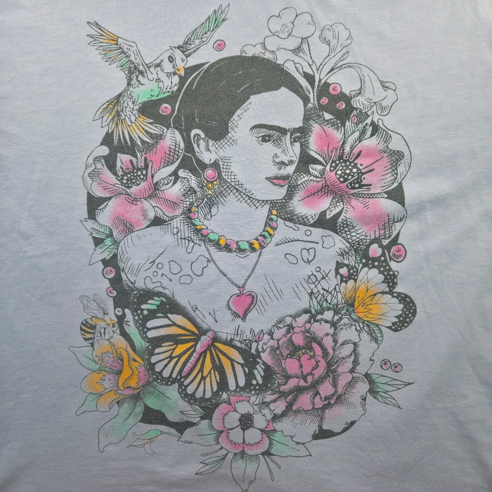 Frida Kahlo Graphic Tee Women Large Purple Cotton Blend Art Portrait‎ T-Shirt L